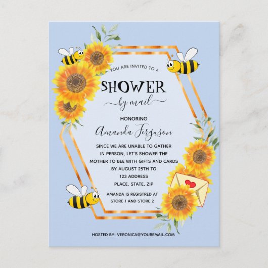 ひまわりとひよけの少年 ライトブルーのベイビーシャワー 郵送で ポストカード (正面)