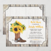 ひまわりとカウボーイブーツの木目調 ブライダルシャワー 招待状 (正面/裏面)