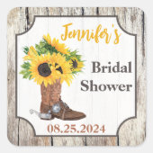 ひまわりとカウボーイブーツの花嫁シャワー スクエアシール (正面)