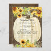 ひまわりとカボチャの花の秋の結婚式の詳細 エンクロージャーカード (正面/裏面)