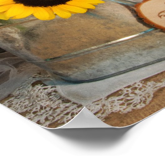 ひまわりとガーデンじょうろ納屋ウェディング ポスター (角)