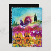 ひまわりとクロオコ 鶏の花畑 インビテーションポストカード (正面/裏面)