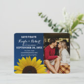ひまわりとサファイアの写真付きSave the Date 招待状 (スタンド正面)