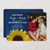 ひまわりとサファイアの写真 Save the Date 招待状 (正面/裏面)