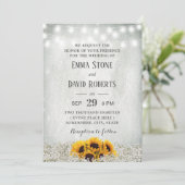 ひまわりとストリングライトのラスティックな花の結婚式 招待状 (スタンド正面)