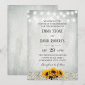 ひまわりとストリングライトのラスティックな花の結婚式 招待状 (正面/裏面)