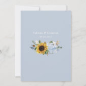 ひまわりとダスティーブルーの花のエレガントなウェディング 招待状 (裏面)