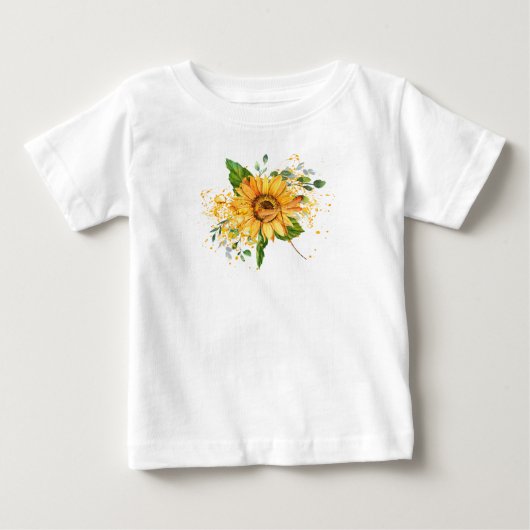 ひまわりとトンボのスプラッターフォール ベビーTシャツ (正面)