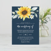 ひまわりとネイビーブルーの幾何学的なルスティックスタイル 招待状 (スタンド正面)