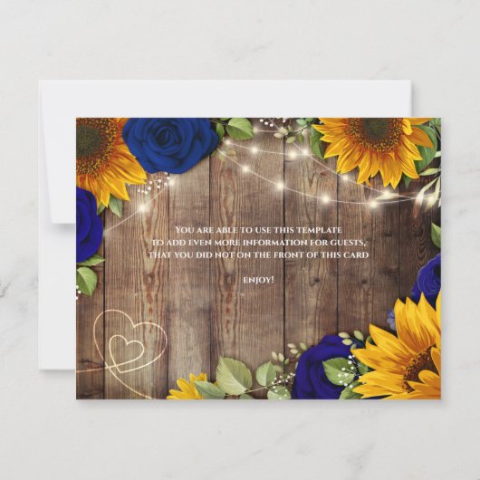ひまわりとネイビーローズのラスティックウェディング詳細カード 招待状 (裏面)