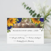 ひまわりとネイビーローズのラスティックウッドライトの招待状 出欠カード (スタンド正面)