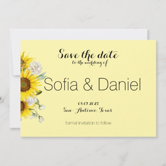 ひまわりとバラのウェディングフォト Save The Date カード (正面)