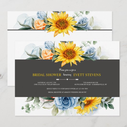 ひまわりとバラのカード 招待状 (正面/裏面)