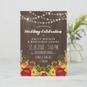 ひまわりとバラのストリングライト付きログハウススタイルのウェディング 招待状 (スタンド正面)