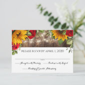 ひまわりとバラのラスティックウッドライトのRSVPカード 出欠カード (スタンド正面)