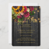 ひまわりとバラの秋のウェディング　予定変更 招待状 (正面)