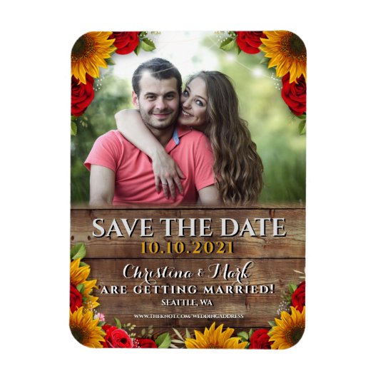 ひまわりとバラ素朴ウッドライトフォトマグネット マグネット (縦)