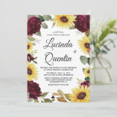 ひまわりとバラ ワインレッド ラスティックウェディング 招待状 (スタンド正面)