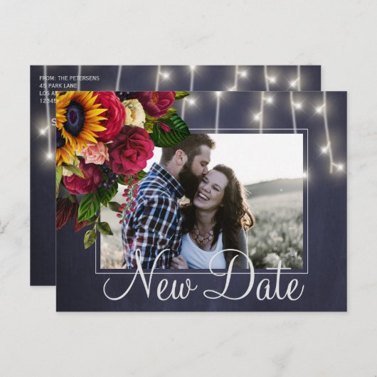 ひまわりとバラ 新しい日付 結婚式 案内ポストカード (正面/裏面)