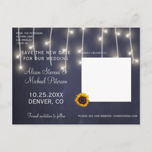 ひまわりとバラ 新しい日付 結婚式 案内ポストカード (裏面)