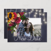 ひまわりとバラ 新しい日程 結婚式 案内ポストカード (正面/裏面)