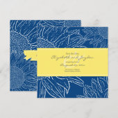 ひまわりとバンドのSave the Date: ネイビー イエロー セーブザデート (正面/裏面)