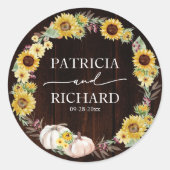 ひまわりとパンプキンのリース 秋のウェディング ラウンドシール (正面)