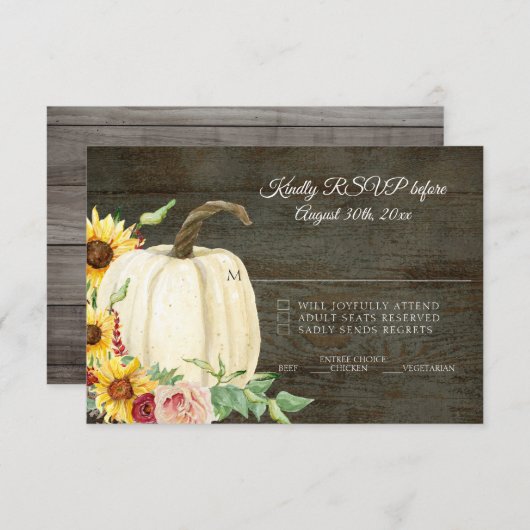 ひまわりとパンプキンのワインレッド ダークウッド 招待状 (正面/裏面)