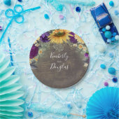 ひまわりとパープルのラスティックオータムウェディング ペーパープレート (パーティー)