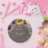 ひまわりとパープル ラスティック オータム ウェディング ペーパープレート (パーティー)