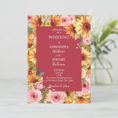 ひまわりとピンクのバラの結婚式 招待状 (スタンド正面)