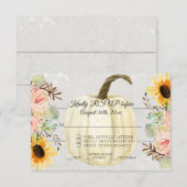 ひまわりとピンクの花のルースドパンブキン ウッディアーゼ 招待状 (正面/裏面)