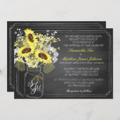 ひまわりとブラックボードの結婚式招待状カード 招待状 (正面/裏面)
