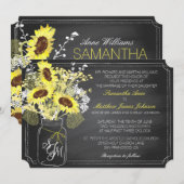 ひまわりとブラックボードの結婚式招待状カード 招待状 (正面/裏面)