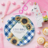 ひまわりとブルーギンガムI do BBQ ペーパープレート (パーティー)
