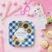 ひまわりとブルーギンガムI do BBQ ペーパープレート (パーティー)