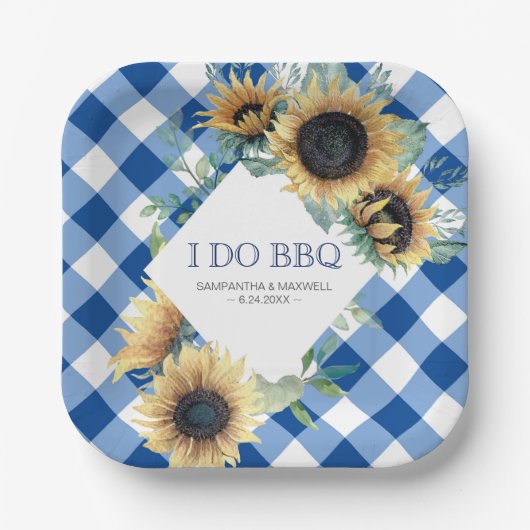 ひまわりとブルーギンガムI do BBQ ペーパープレート (正面)