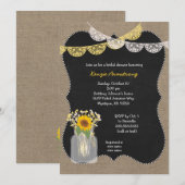 ひまわりとベイビーズブレスの素朴なメイソンジャー 招待状 (正面/裏面)