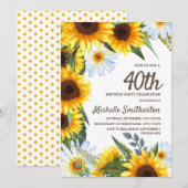 ひまわりとマーガレットの40歳の誕生日 招待状 (正面/裏面)