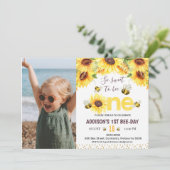 ひまわりとミツバチのミツバチの日の写真1歳の誕生日 招待状 (スタンド正面)