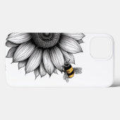 ひまわりとミツバチの黒と白のiPhone 13ケース Case-Mate iPhoneケース (裏面 (横))
