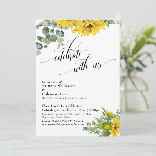 ひまわりとユーカリのお祝いを一緒にと ウェルカムパーティー 招待状 (スタンド正面)