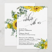 ひまわりとユーカリのお祝いを一緒にと ウェルカムパーティ 招待状 (正面/裏面)