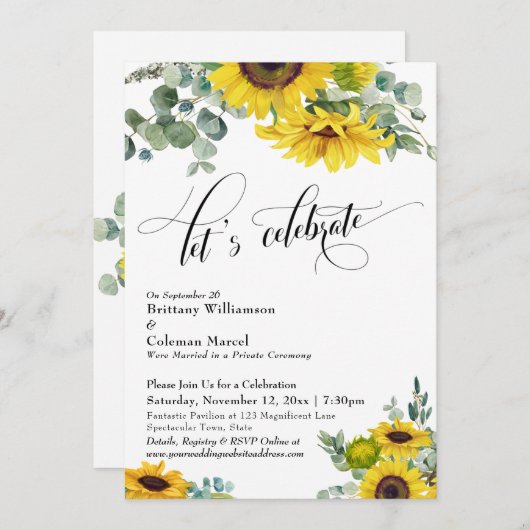 ひまわりとユーカリのお祝い　レセプション 招待状 (正面/裏面)