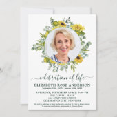 ひまわりとユーカリの写真による生命の祝い 招待状 (正面)