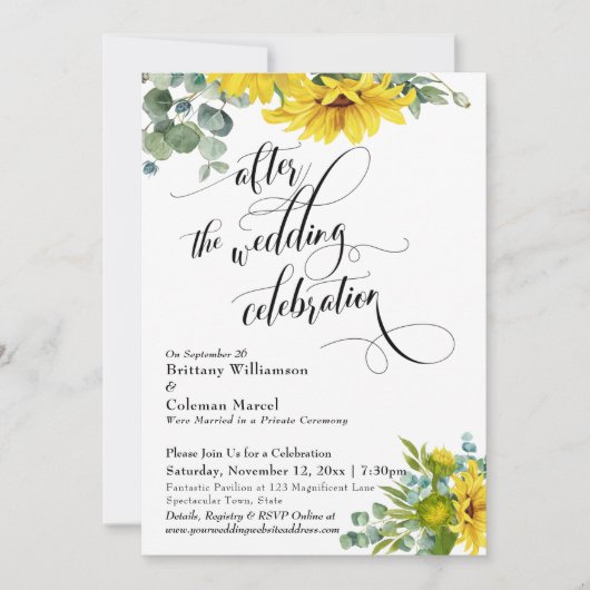 ひまわりとユーカリの結婚式後のお祝い 招待状 (正面)