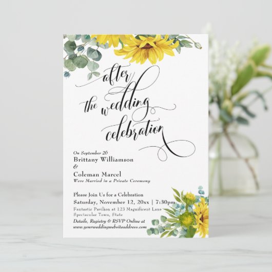 ひまわりとユーカリの結婚式後のお祝い 招待状 (スタンド正面)