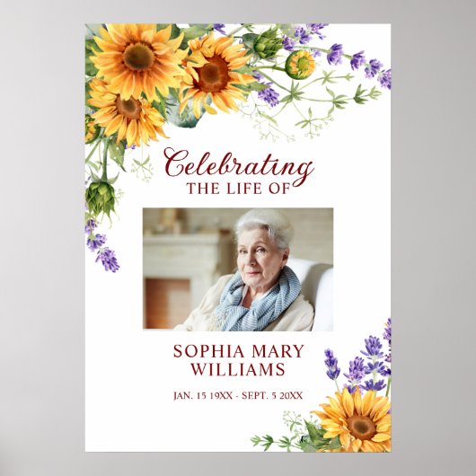 ひまわりとラベンダー 写真追悼ポスターメモリアル ポスター (正面)