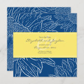 ひまわりとリボン Save the Date: ネイビー イエロー セーブザデート (正面/裏面)