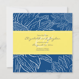 ひまわりとリボン Save the Date: ネイビー イエロー セーブザデート